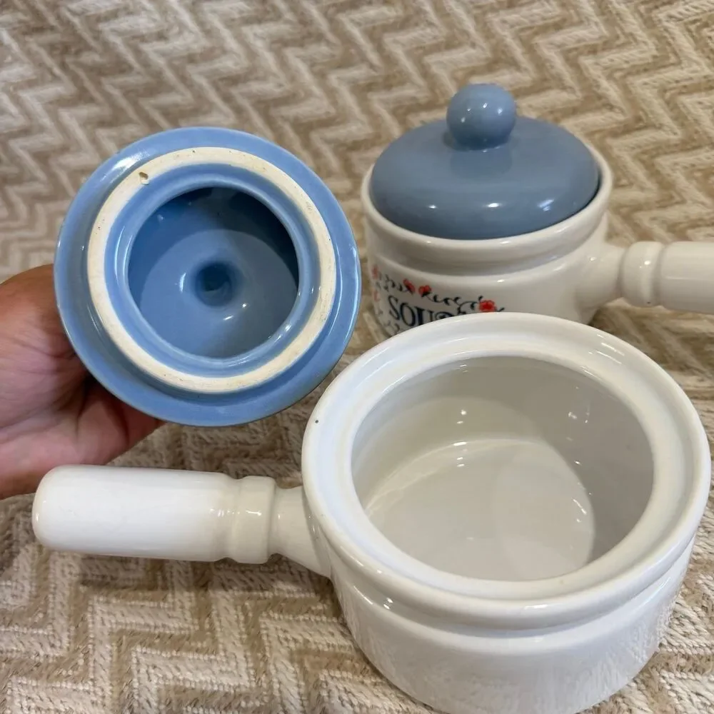 Vintage Set of 2 Ceramic Soup Crocks Bowls With Lids Floral Cottage Core